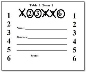 Bunco score card