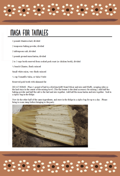 Masa Tamalada Party recipe card