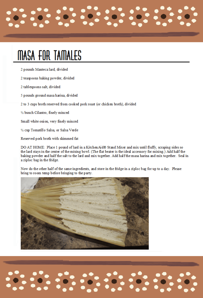 Masa Tamalada Party recipe card