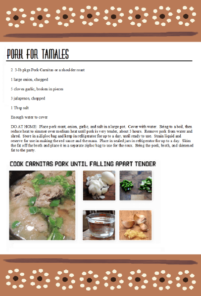 Pork for Tamales Tamalada Party recipe card
