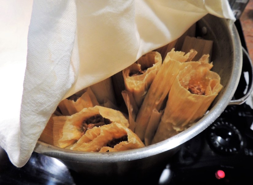Steaming tamales